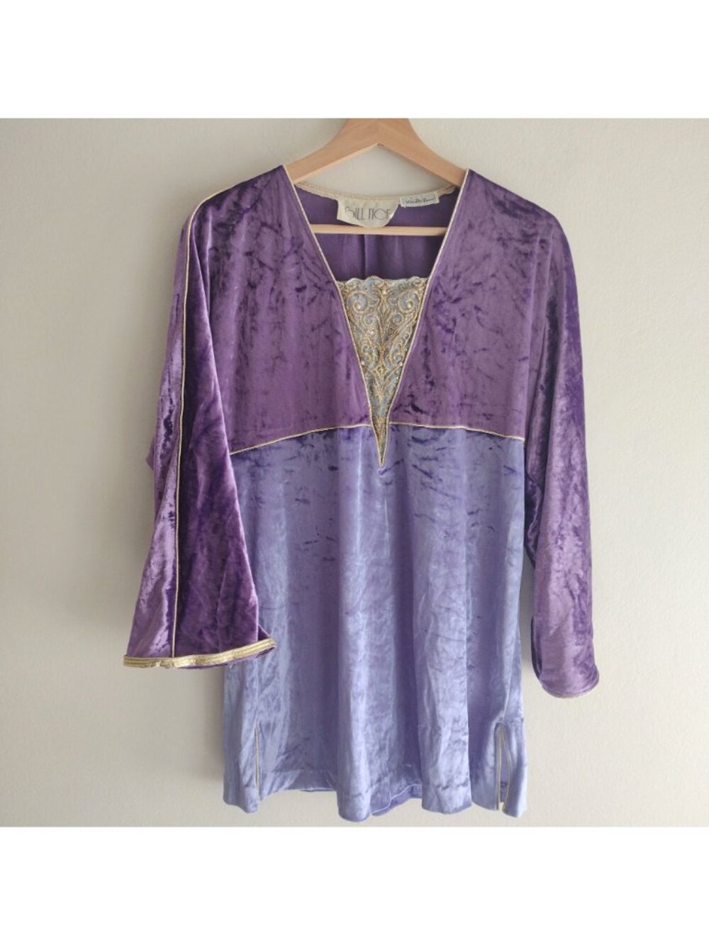 Vtg 90s Whimsygoth Velvet Tunic S/M Bill Tice Saks Purple Glam Top - Picture 10 of 10